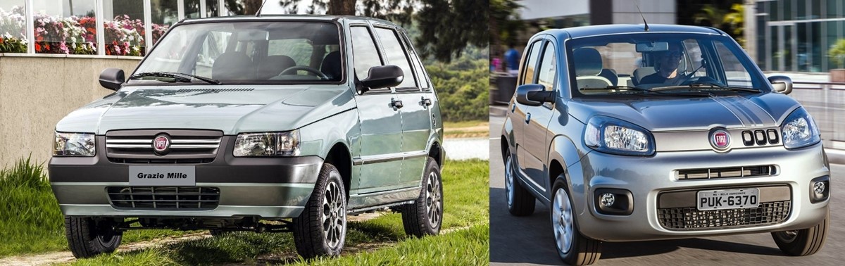  O modelo atual do Fiat Uno, lançado em 2010, conviveu durante três anos com a versão veterana